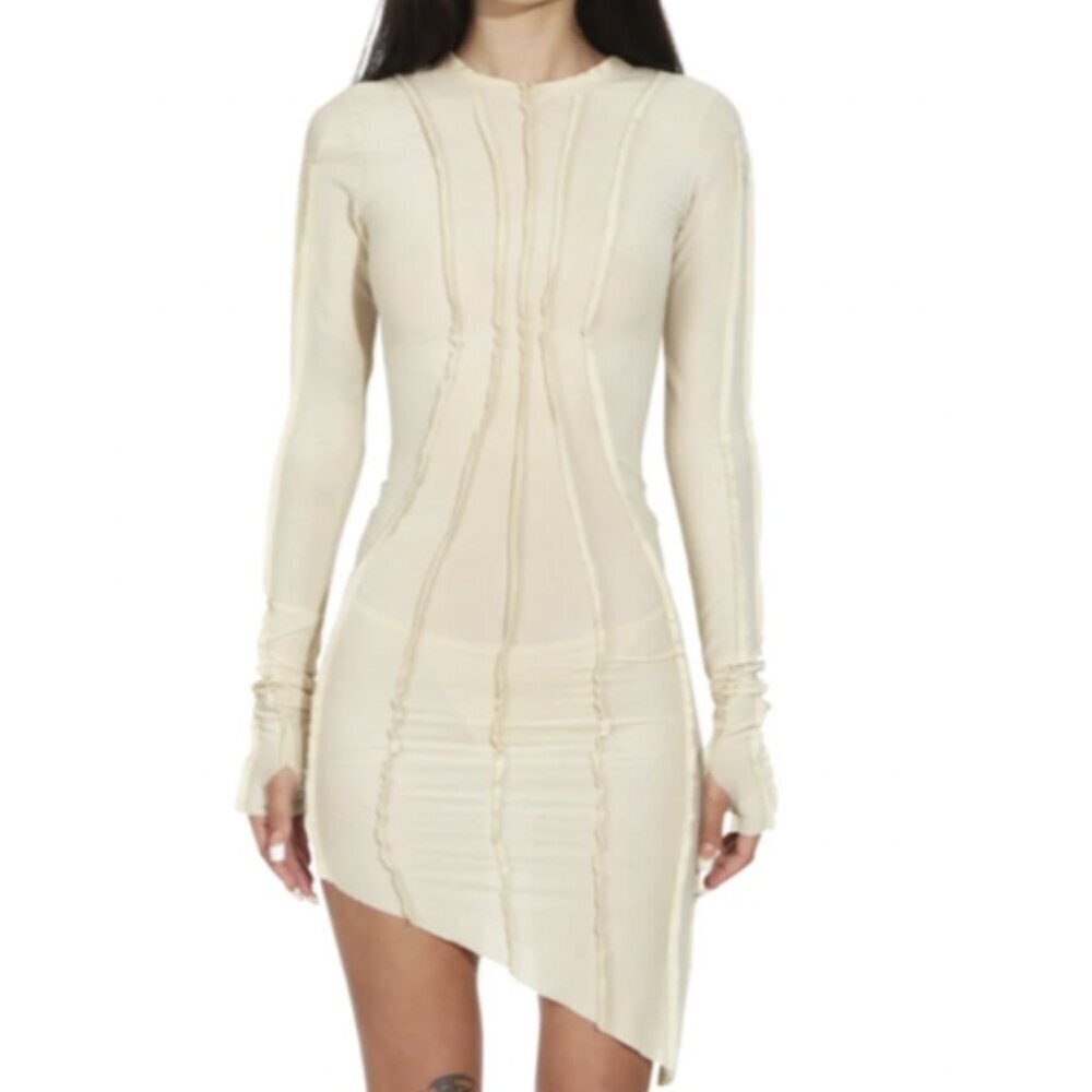 VINTAGE Asymmetric Long Sleeve Mini Dress
